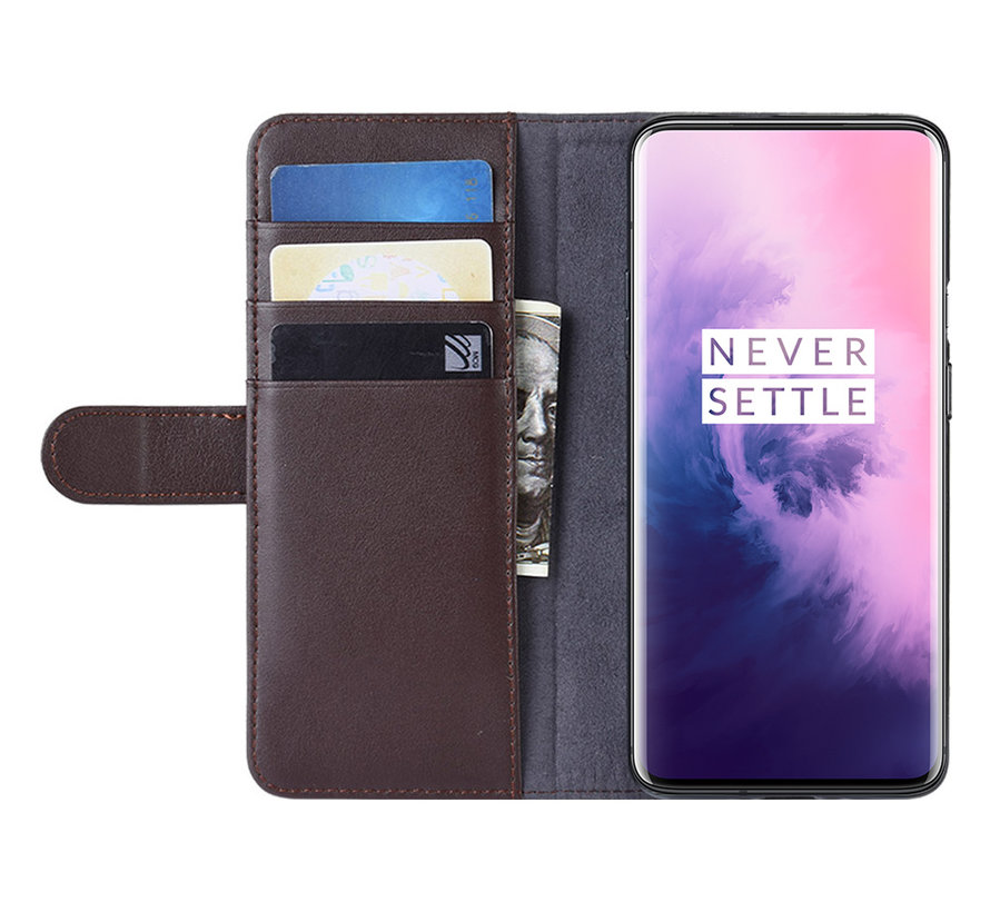 OnePlus 7 Pro Wallet Case Genuine Leather Brown