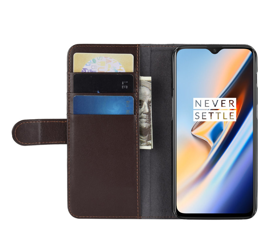 OnePlus 6T Wallet Case Genuine Leather Brown