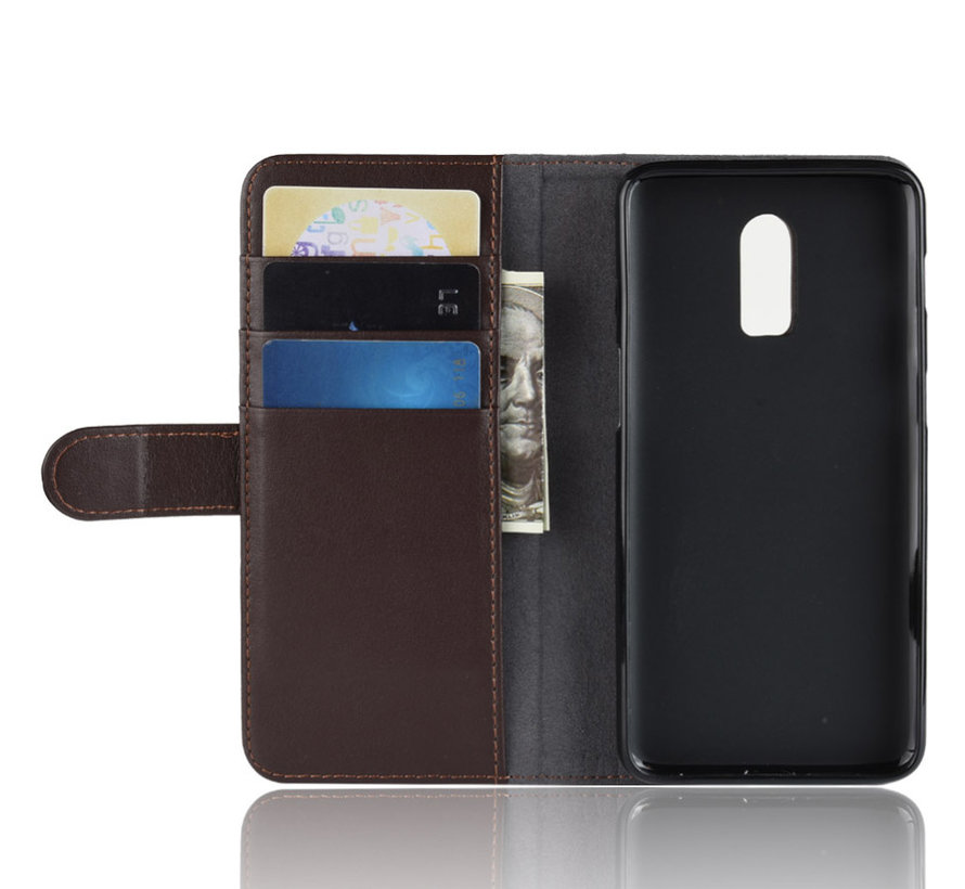 OnePlus 6T Wallet Case Genuine Leather Brown