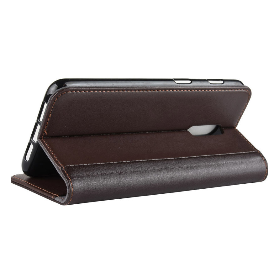 OnePlus 6T Wallet Case Genuine Leather Brown