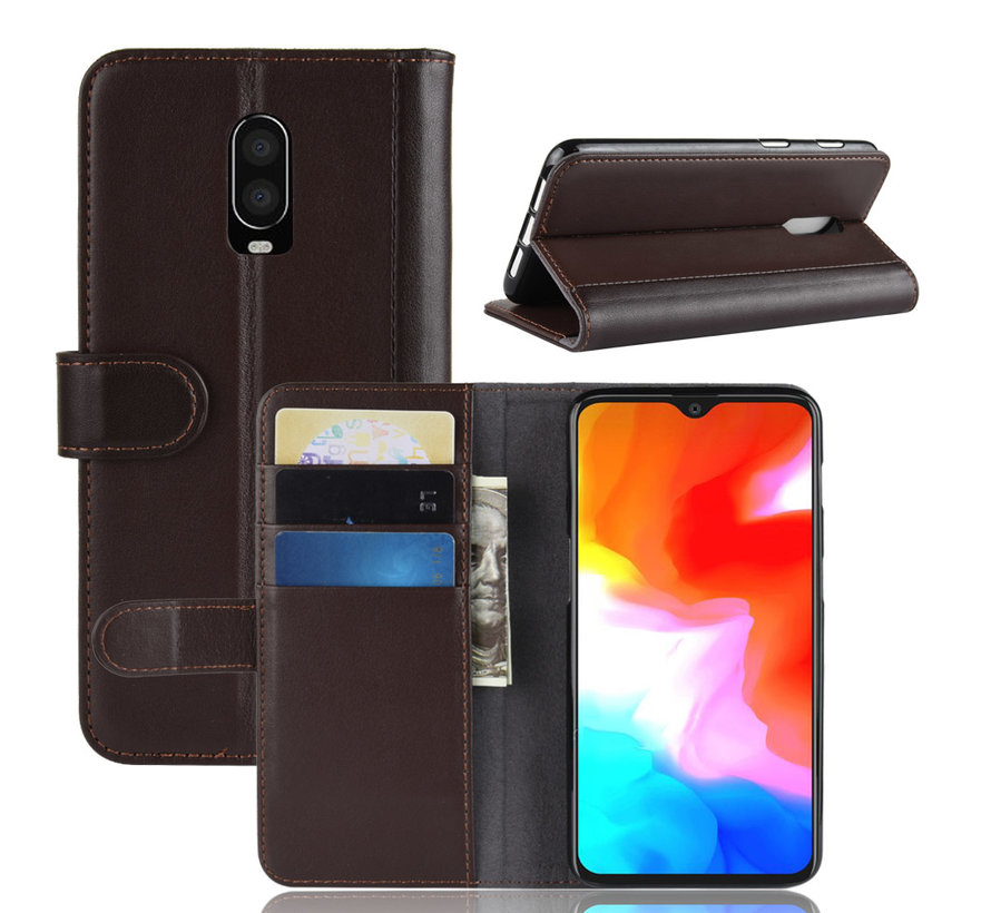 OnePlus 6T Wallet Case Echtes Leder Braun