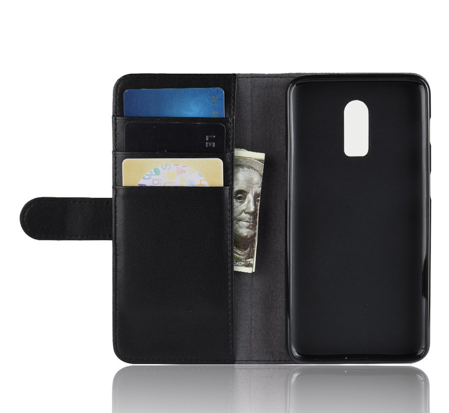 OnePlus 6T Wallet Hoesje Echt Leder Zwart