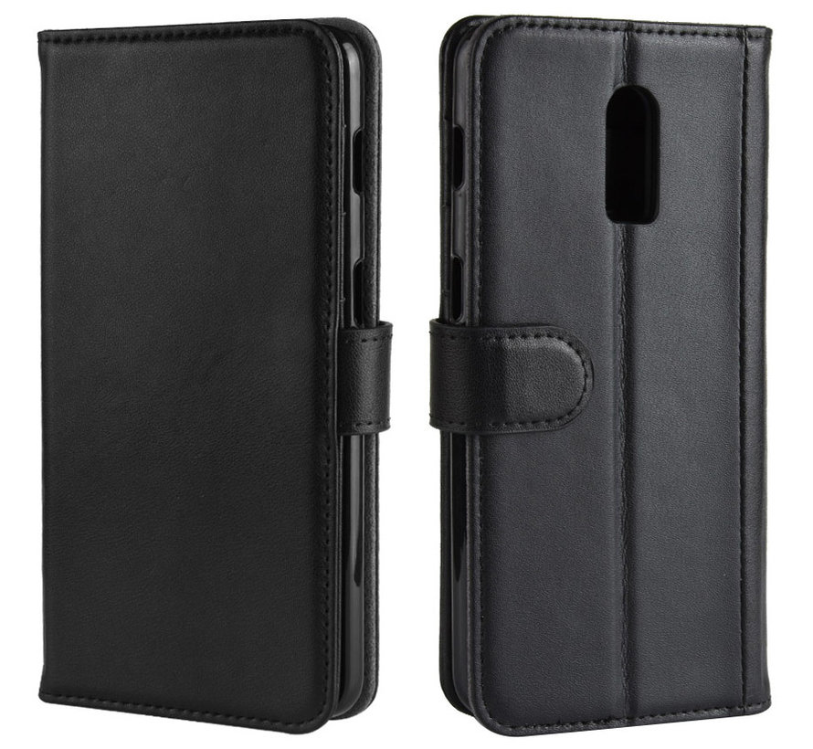 OnePlus 6T Wallet Hoesje Echt Leder Zwart