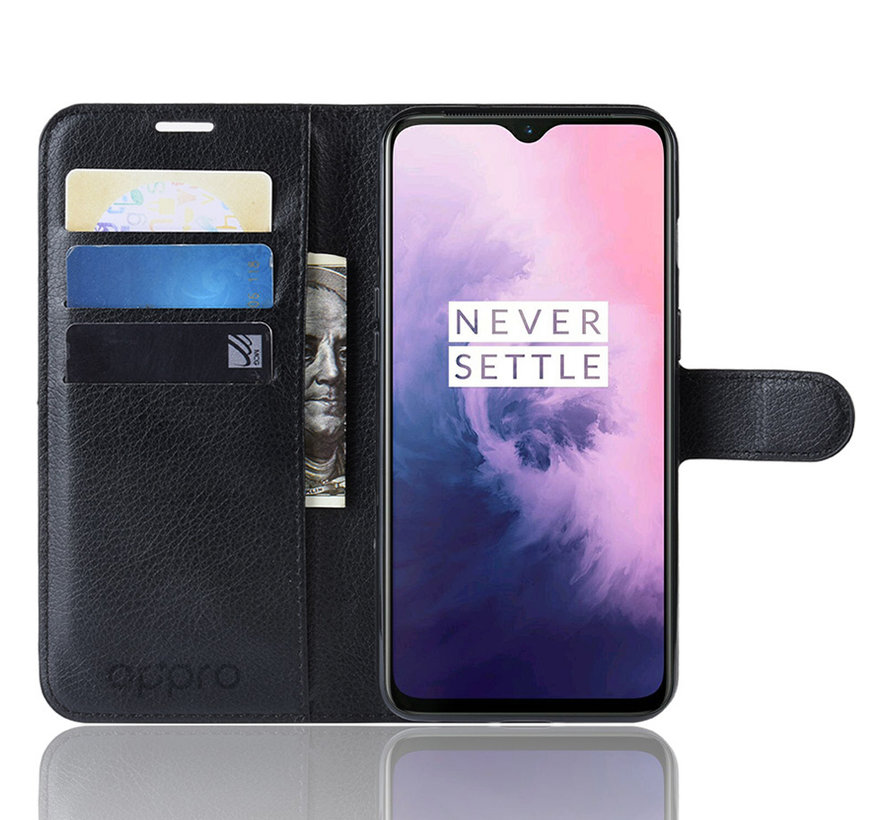 OnePlus 7 Wallet Flip Case Schwarz
