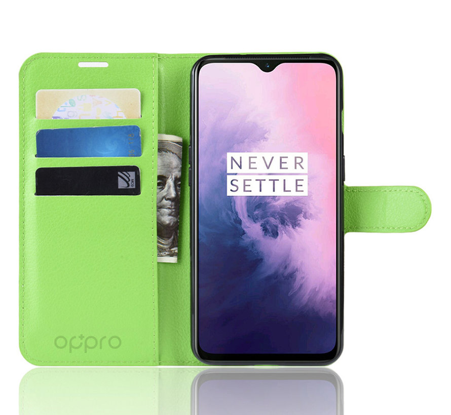 OnePlus 7 Hoesje Wallet Flip Case Groen