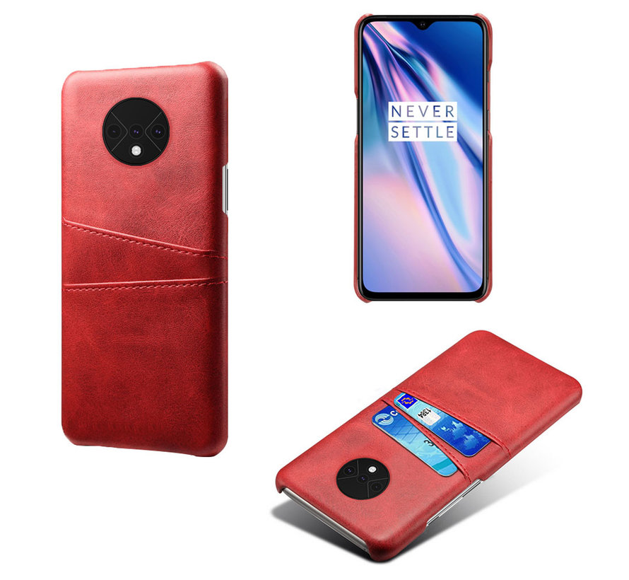 OnePlus 7T Hoesje Slim Leder Kaarthouder Rood