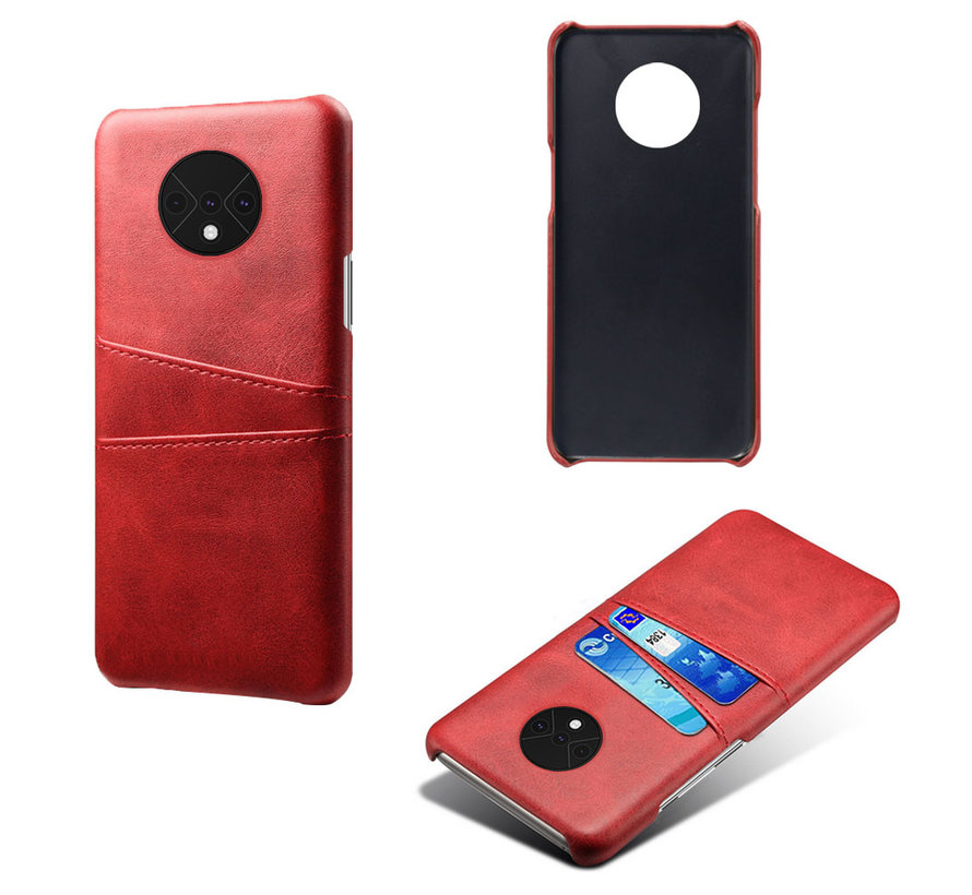 OnePlus 7T Case Slim Leather Card Holder Red