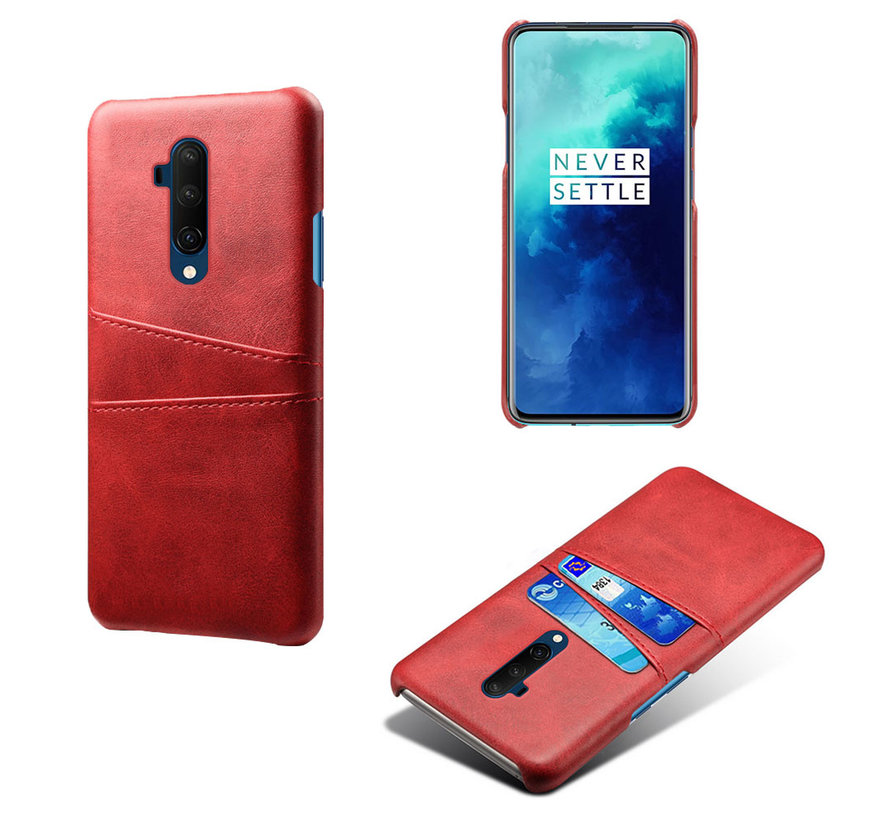 OnePlus 7T Pro Hoesje Slim Leder Kaarthouder Rood