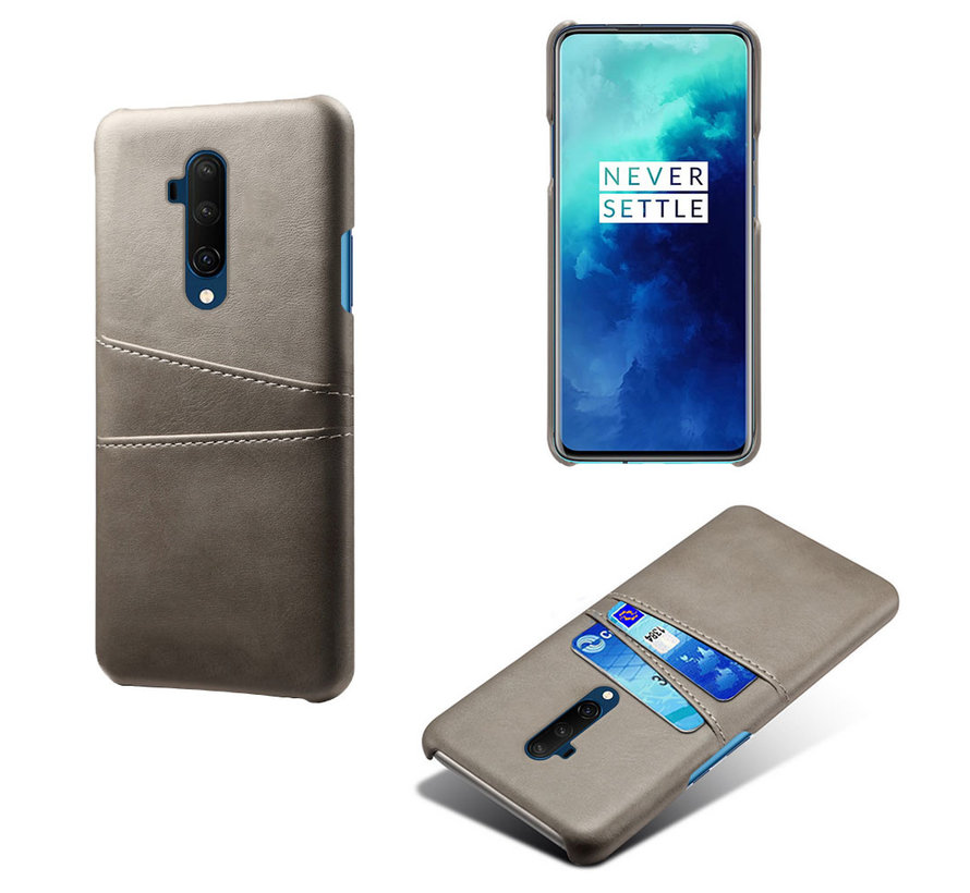 OnePlus 7T Pro Hoesje Slim Leder Kaarthouder Grijs