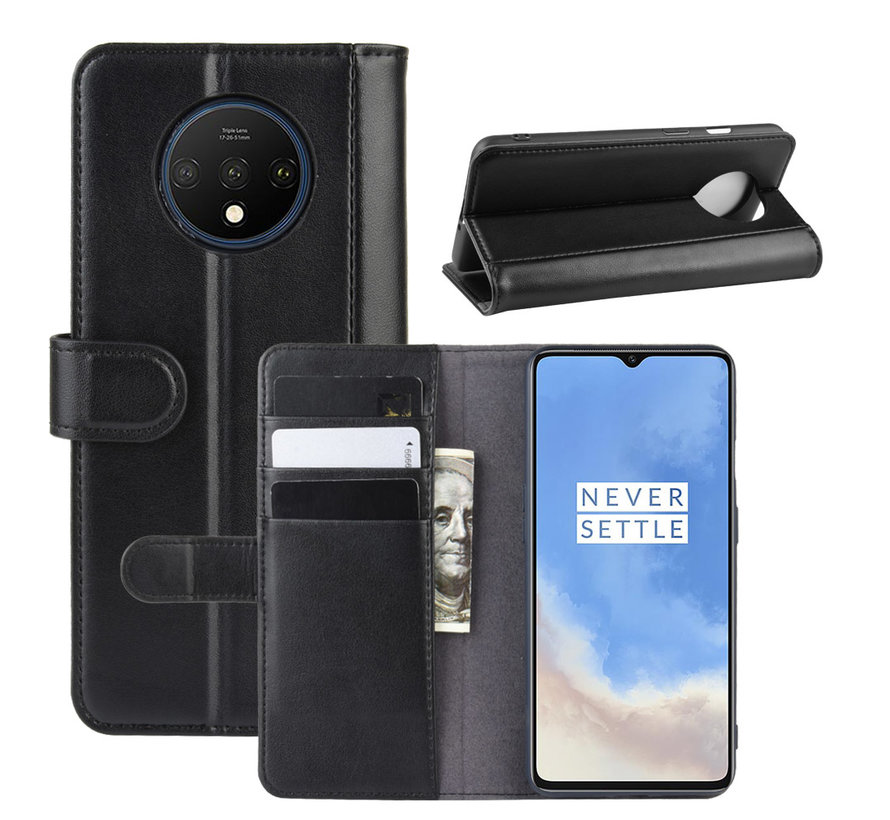 OnePlus 7T Wallet Hoesje Echt Leder Zwart