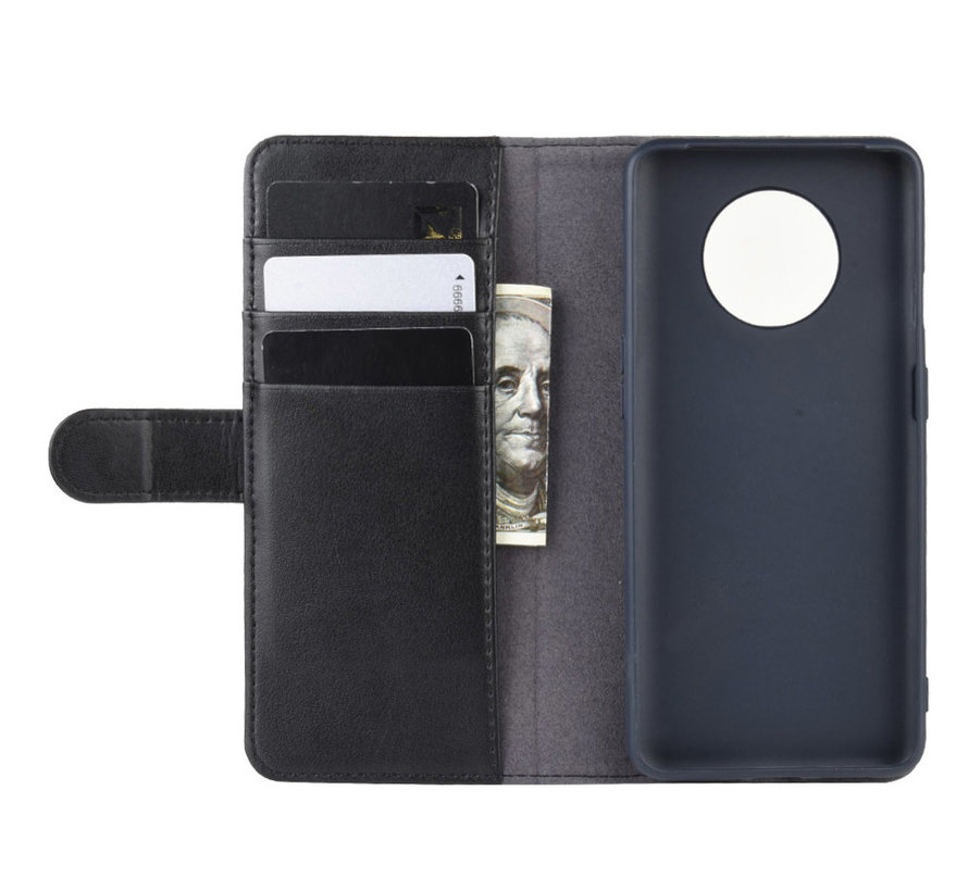 OnePlus 7T Wallet Hoesje Echt Leder Zwart