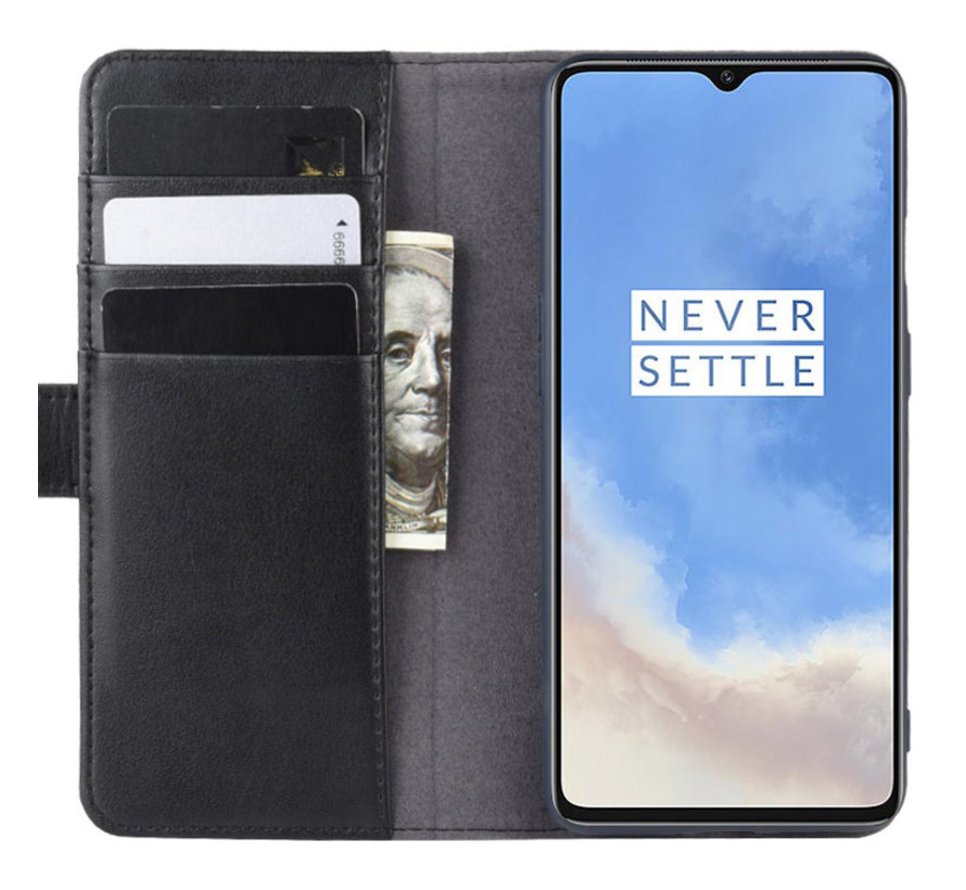 OnePlus 7T Wallet Hoesje Echt Leder Zwart