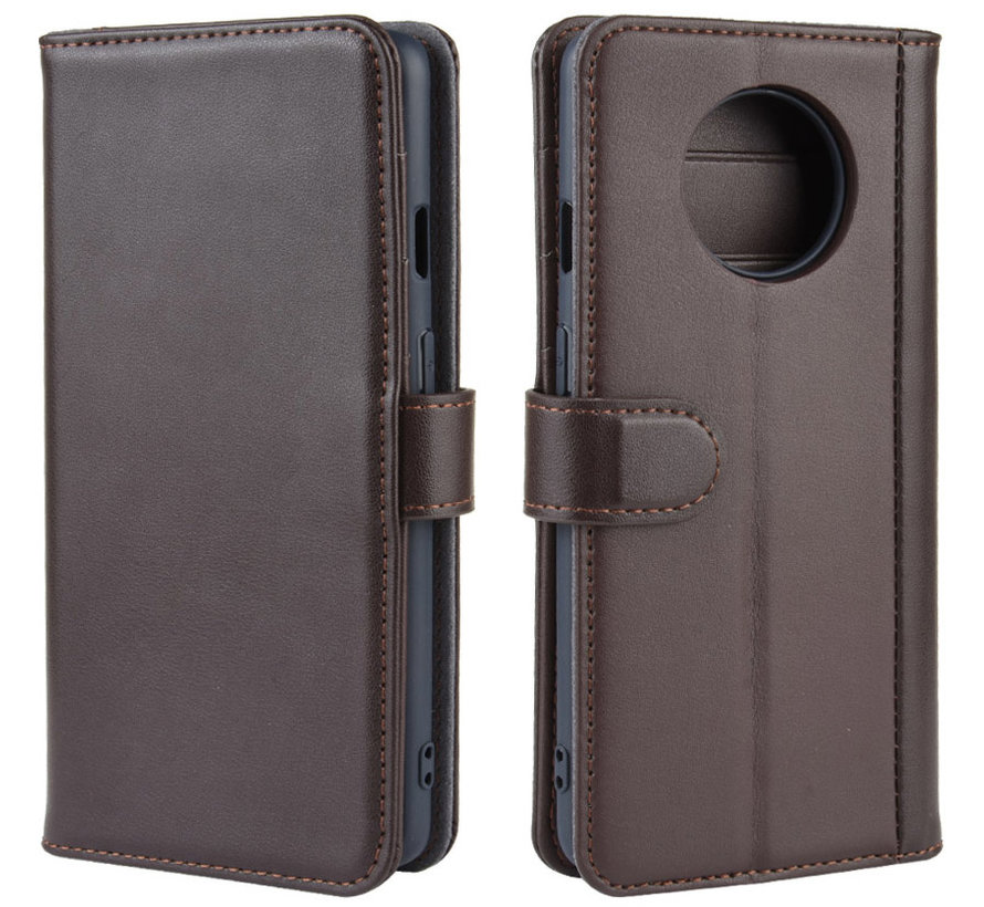 OnePlus 7T Wallet Case Genuine Leather Brown