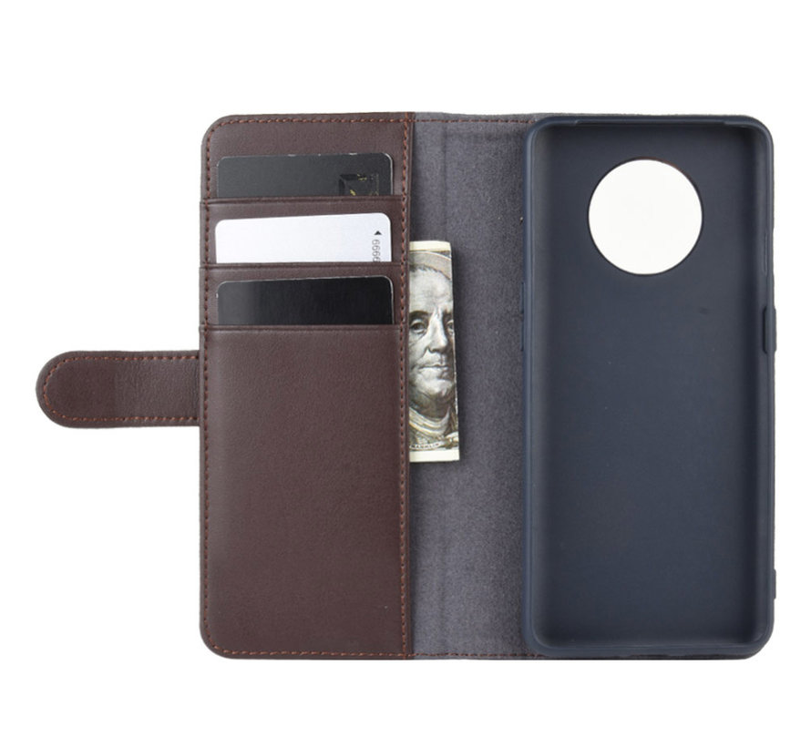 OnePlus 7T Wallet Case Genuine Leather Brown