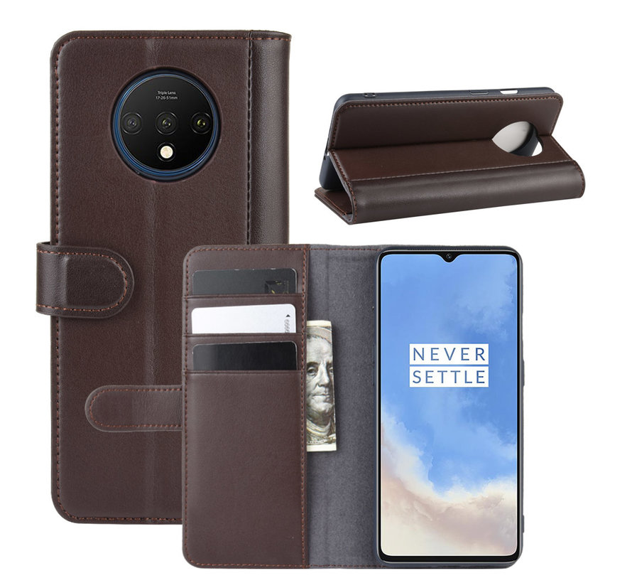 OnePlus 7T Wallet Case Genuine Leather Brown