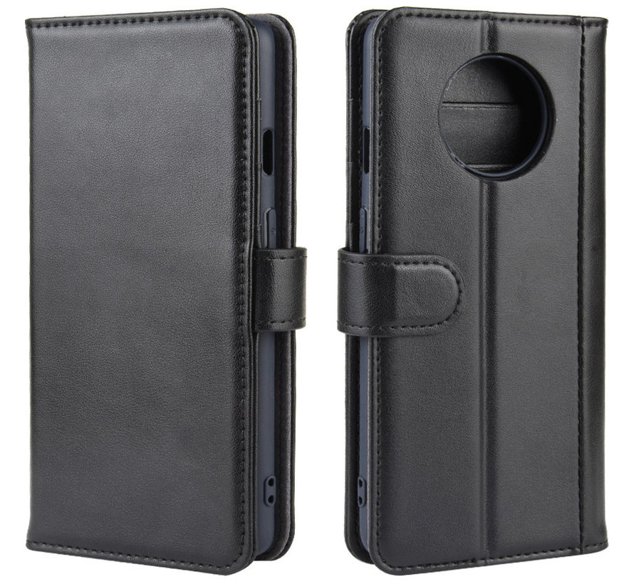 OnePlus 7T Wallet Case Echtes Leder Schwarz