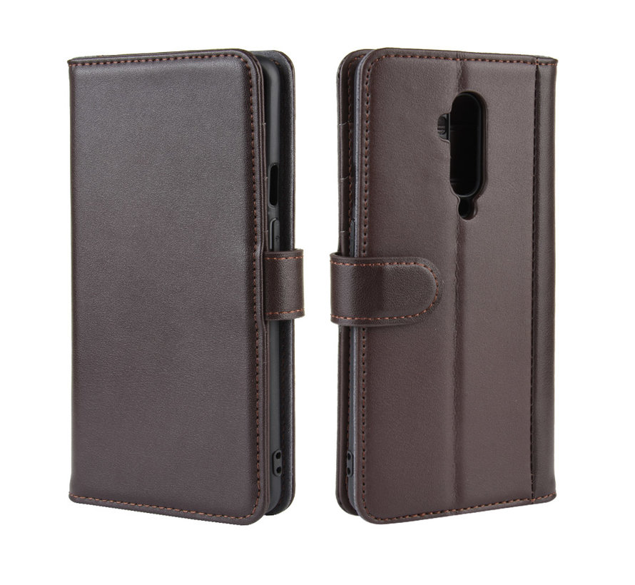 OnePlus 7T Pro Wallet Case Genuine Leather Brown