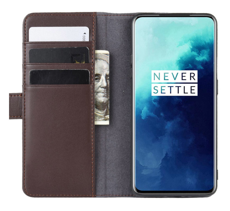 OnePlus 7T Pro Wallet Hoesje Echt Leder Bruin