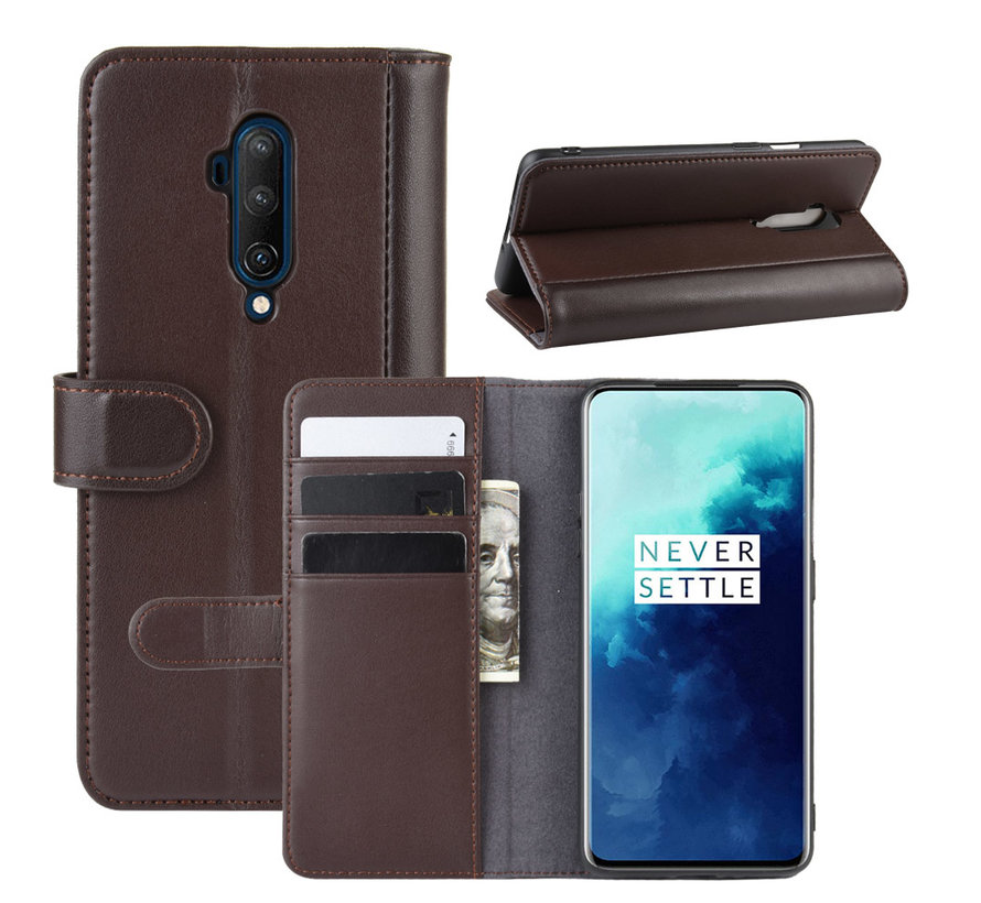 OnePlus 7T Pro Wallet Case Genuine Leather Brown