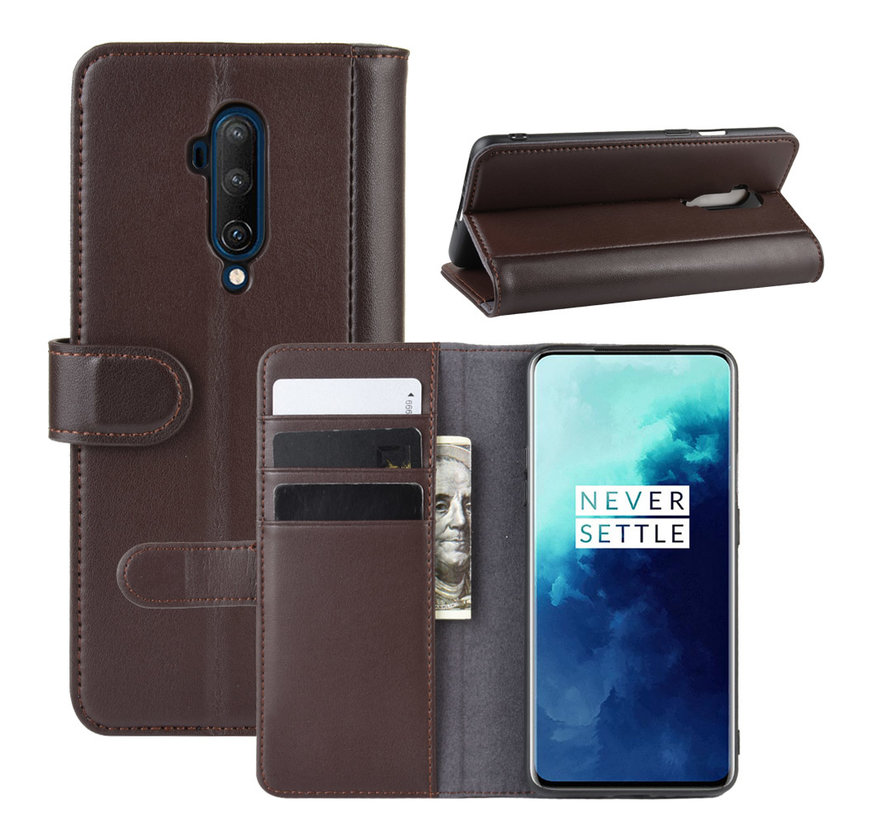 OnePlus 7T Pro Wallet Hoesje Echt Leder Bruin