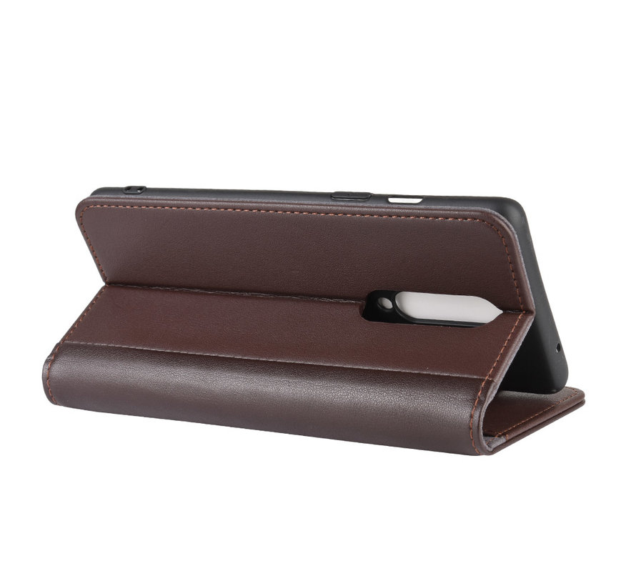 OnePlus 8 Wallet Case Genuine Leather Brown