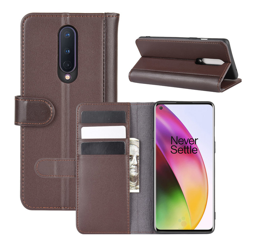 OnePlus 8 Wallet Case Echtes Leder Braun