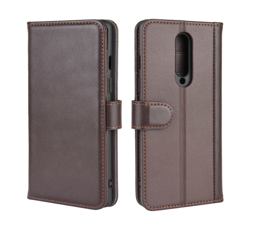 OnePlus 8 Wallet Case Genuine Leather Brown