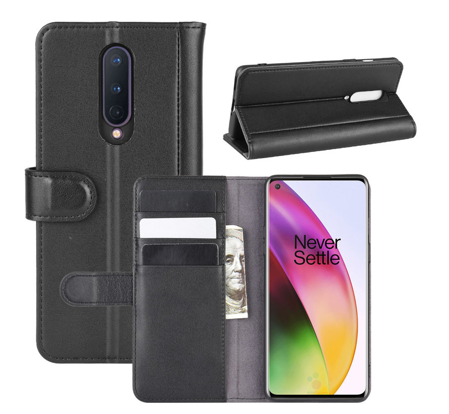 OnePlus 8 Wallet Case Genuine Leather Black