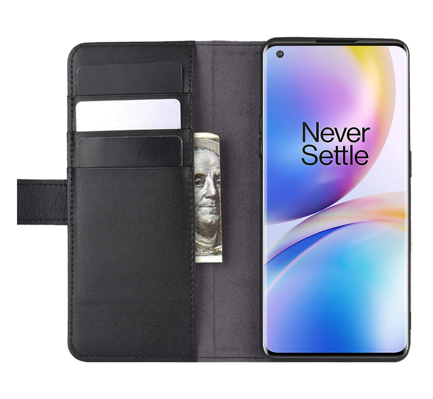 OnePlus 8 Pro Wallet Case Genuine Leather Black