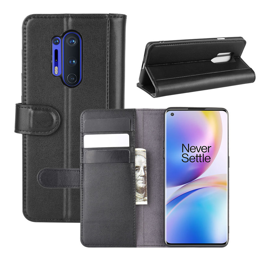 OnePlus 8 Pro Wallet Case Echtleder Schwarz