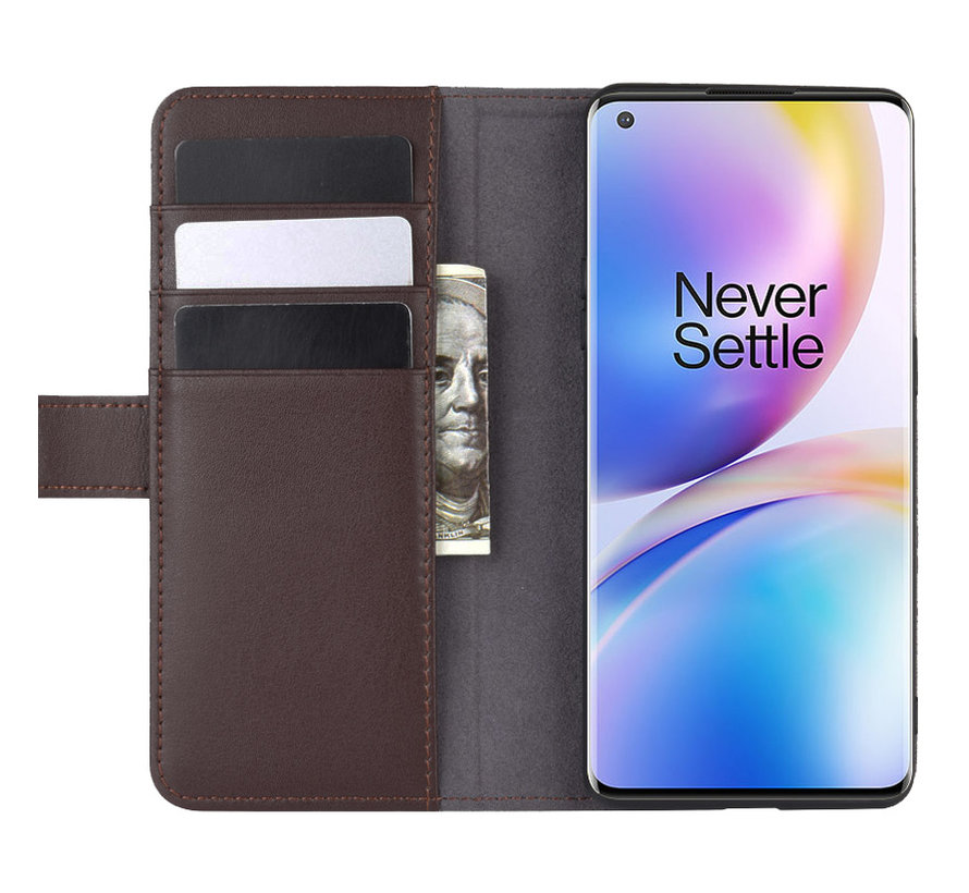 OnePlus 8 Pro Brieftasche Etui Echtes Leder Braun