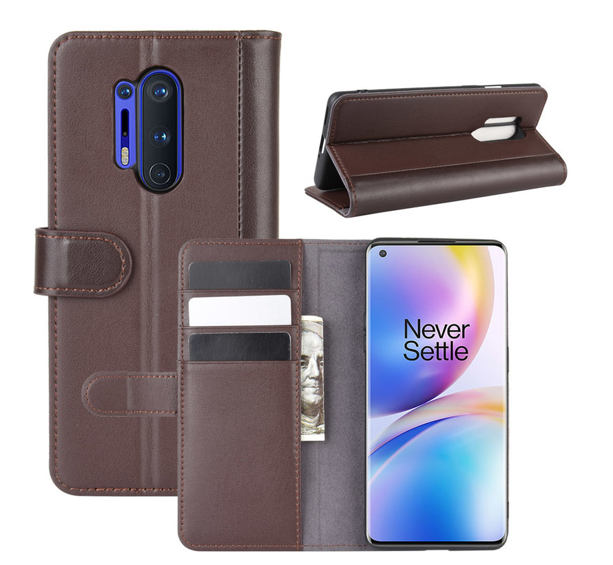 OnePlus 8 Pro Wallet Case Genuine Leather Brown