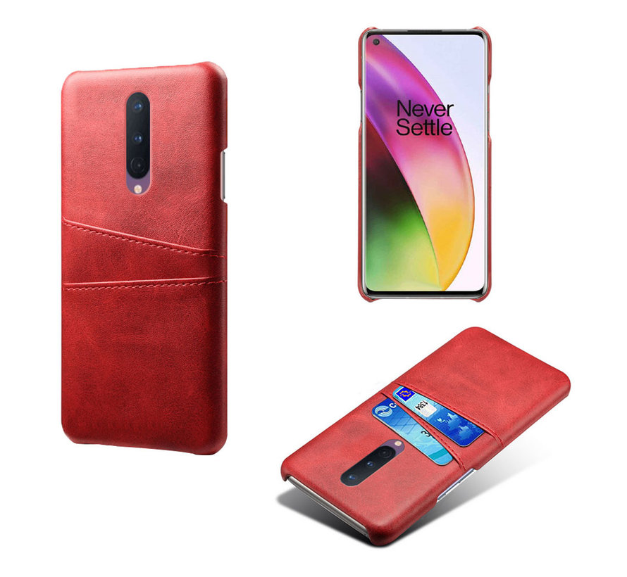 OnePlus 8 Case Slim Leder Kartenhalter Rot