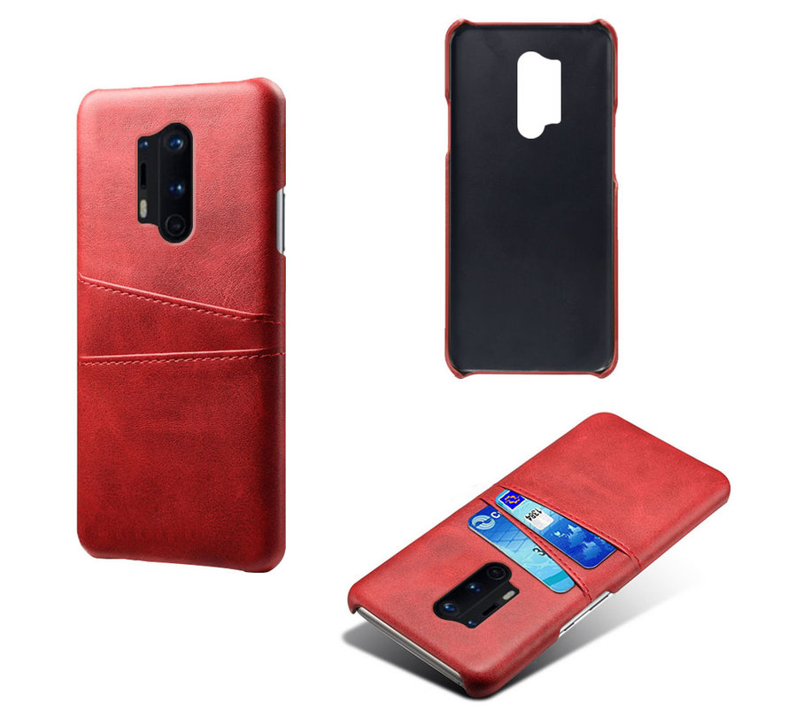 OnePlus 8 Pro Case Kartenhalter aus schmalem Leder Rot