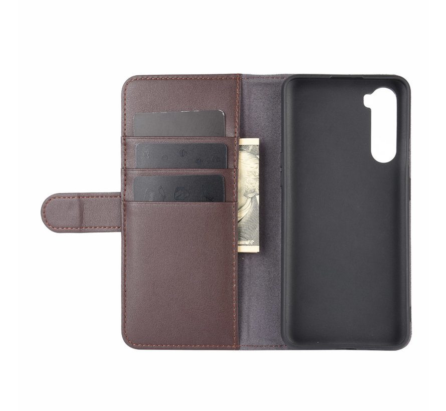 OnePlus Nord Wallet Case Genuine Leather Brown