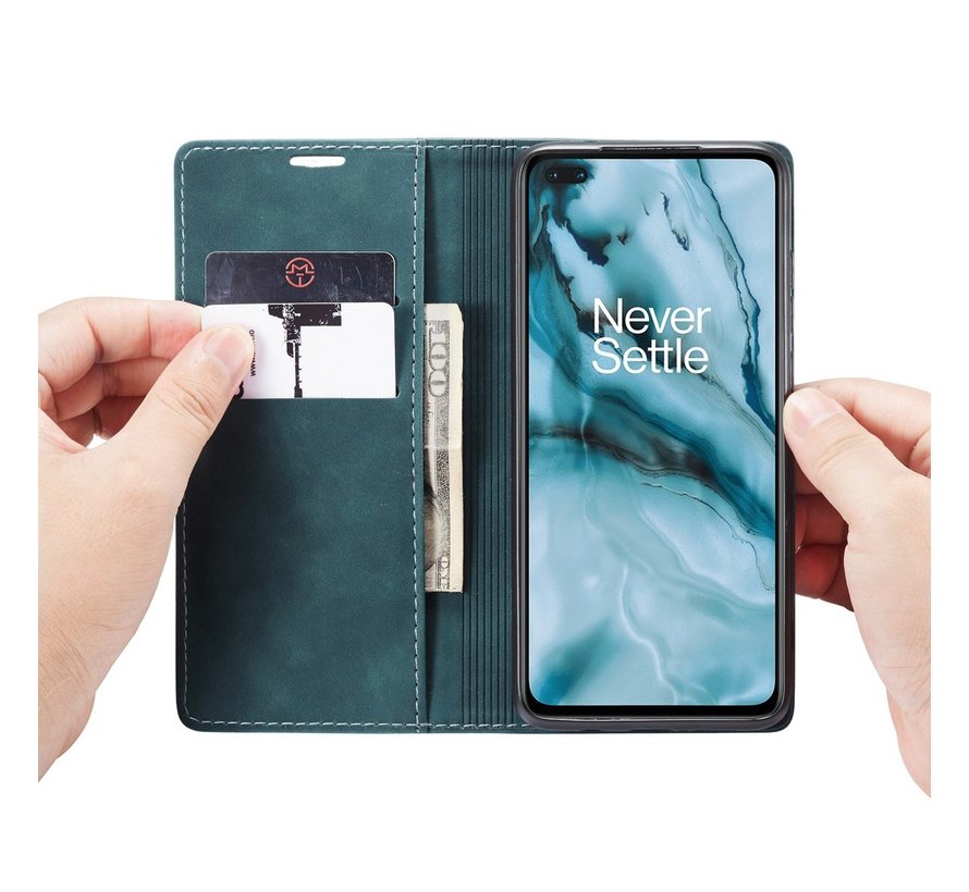 OnePlus Nord Wallet Hoesje Vintage Leder Blauw