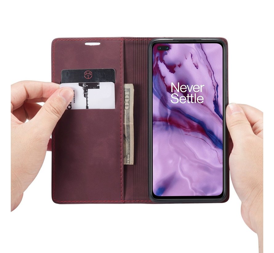 OnePlus Nord Wallet Hoesje Vintage Leder Rood