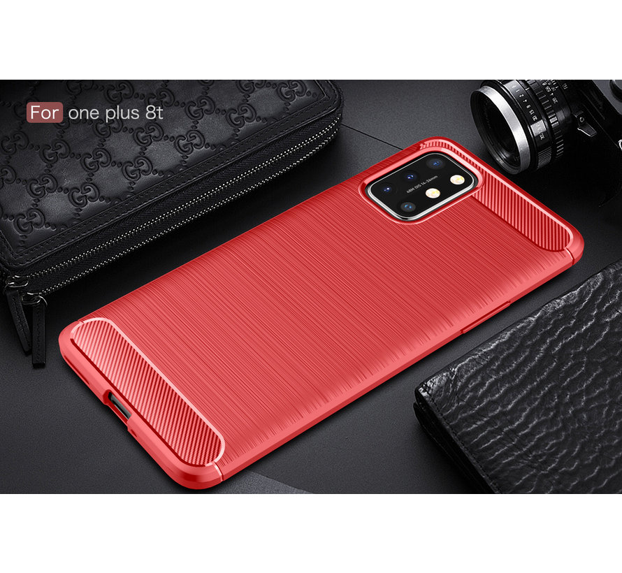 OnePlus 8T Hoesje Brushed Carbon Rood