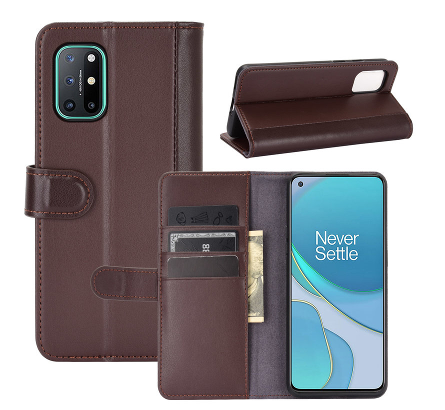 OnePlus 8T Wallet Case Genuine Leather Brown