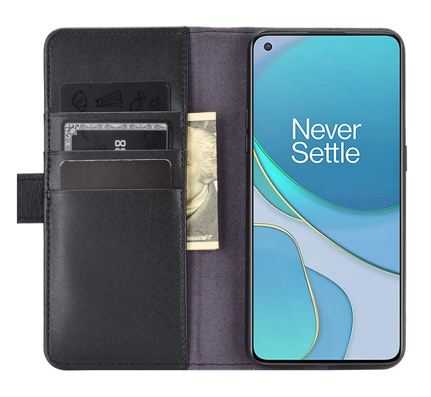 OnePlus 8T Wallet Hoesje Echt Leder Zwart