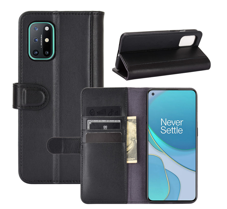 OnePlus 8T Wallet Case Genuine Leather Black