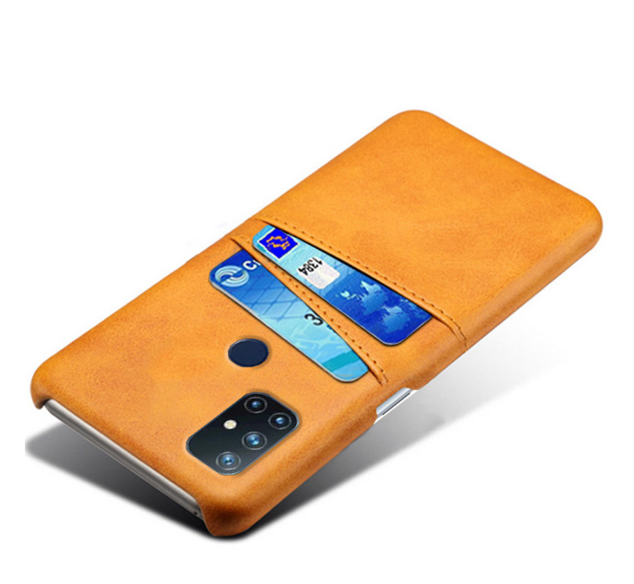OnePlus Nord N10 5G Case Kartenhalter aus schmalem Leder Cognac