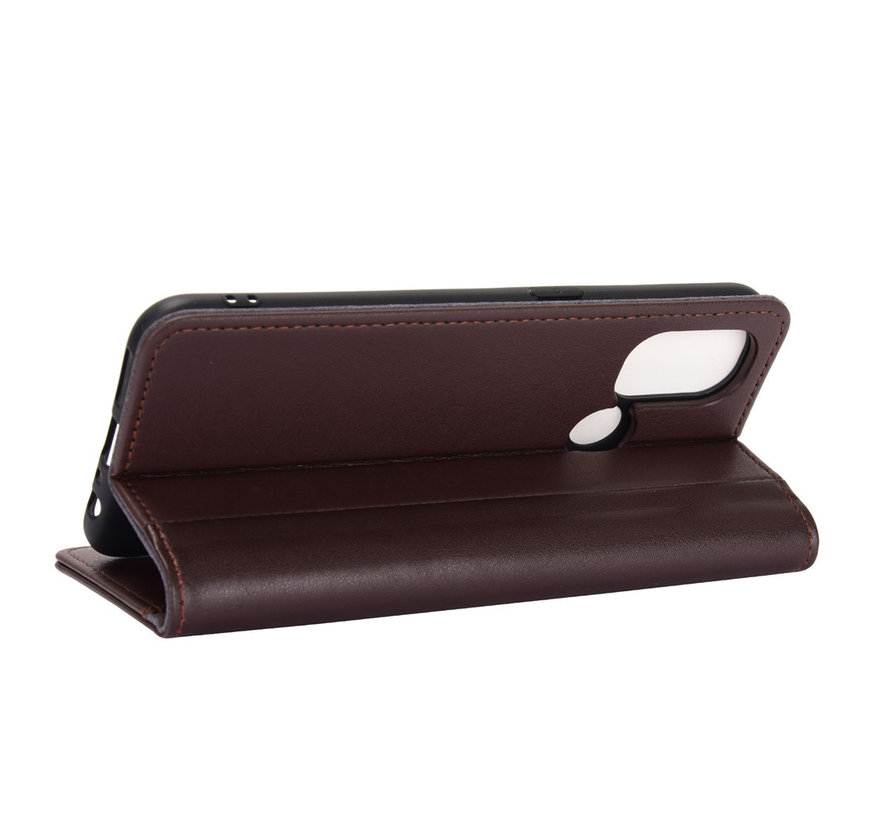 OnePlus Nord N100 Wallet Case Genuine Leather Brown