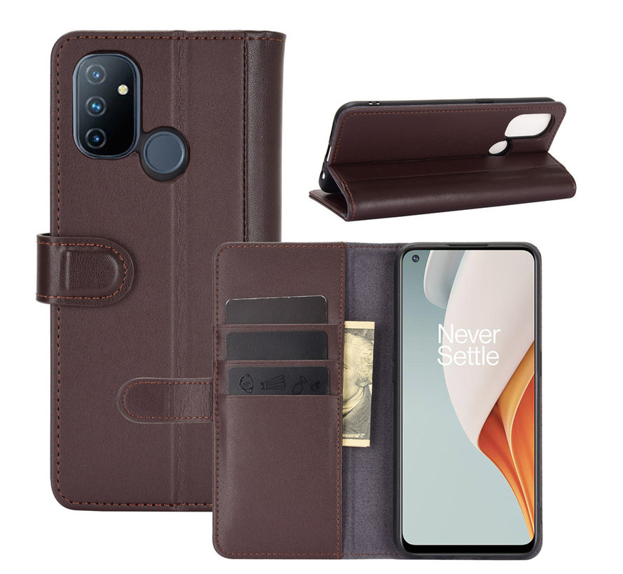 OnePlus Nord N100 Wallet Case Genuine Leather Brown