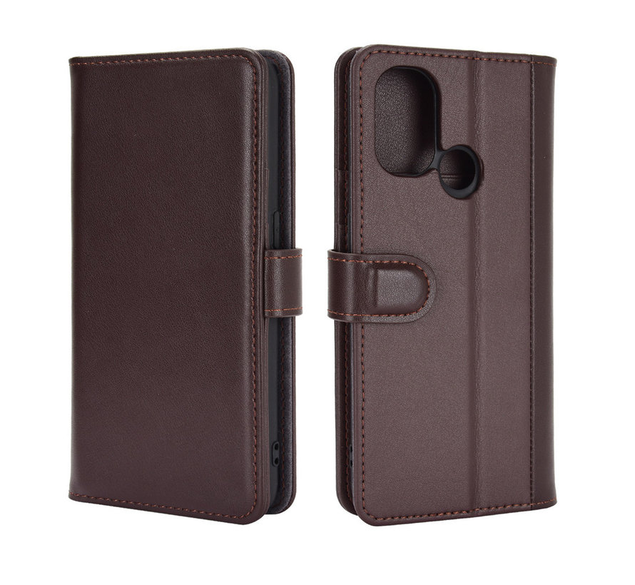 OnePlus Nord N100 Wallet Case Genuine Leather Brown