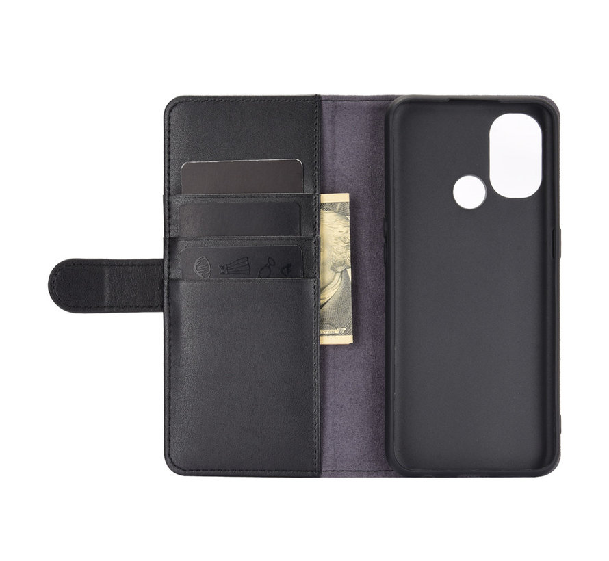 OnePlus Nord N100 Wallet Hoesje Echt Leder Zwart