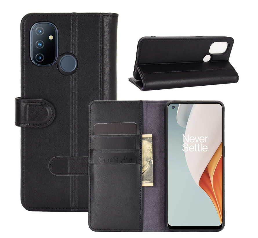 OnePlus Nord N100 Wallet Hoesje Echt Leder Zwart