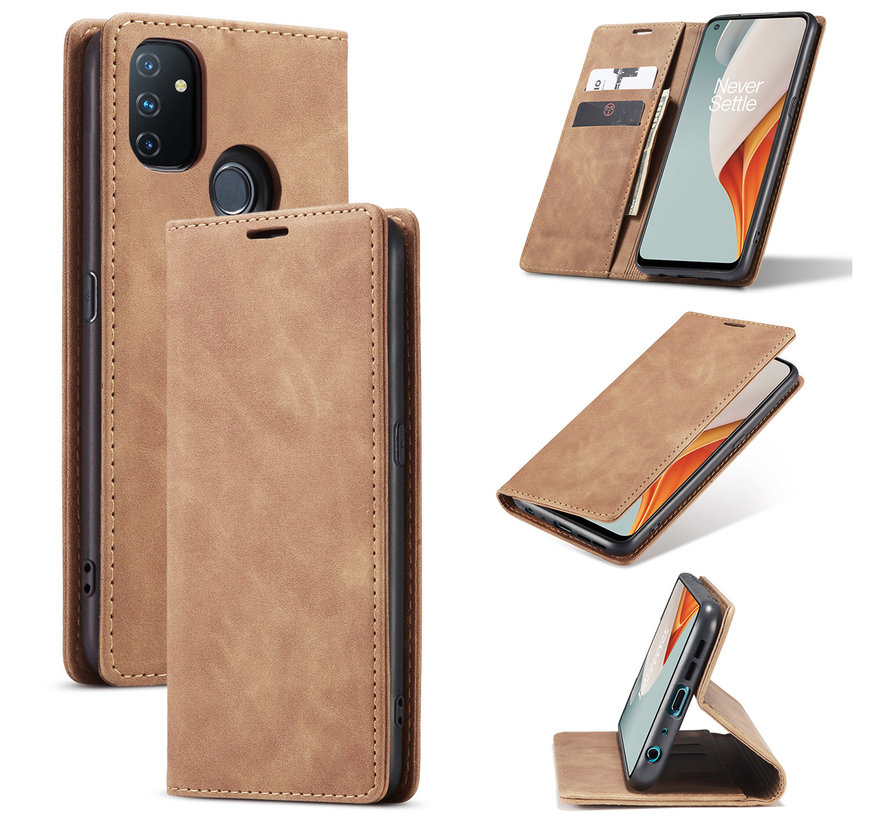 OnePlus Nord N100 Wallet Hoesje Vintage Leder Beige