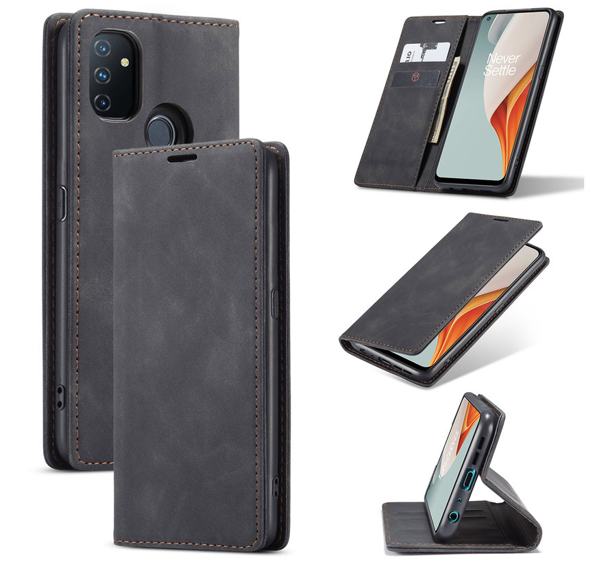 OnePlus Nord N100 Wallet Hoesje Vintage Leder Zwart