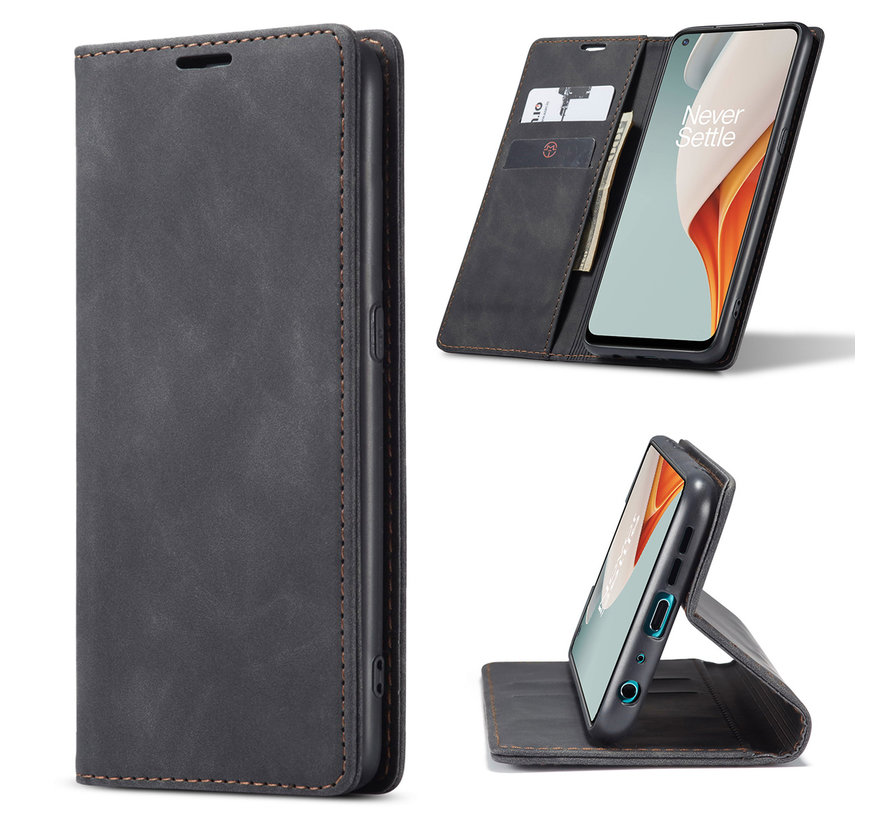 OnePlus Nord N100 Wallet Hoesje Vintage Leder Zwart